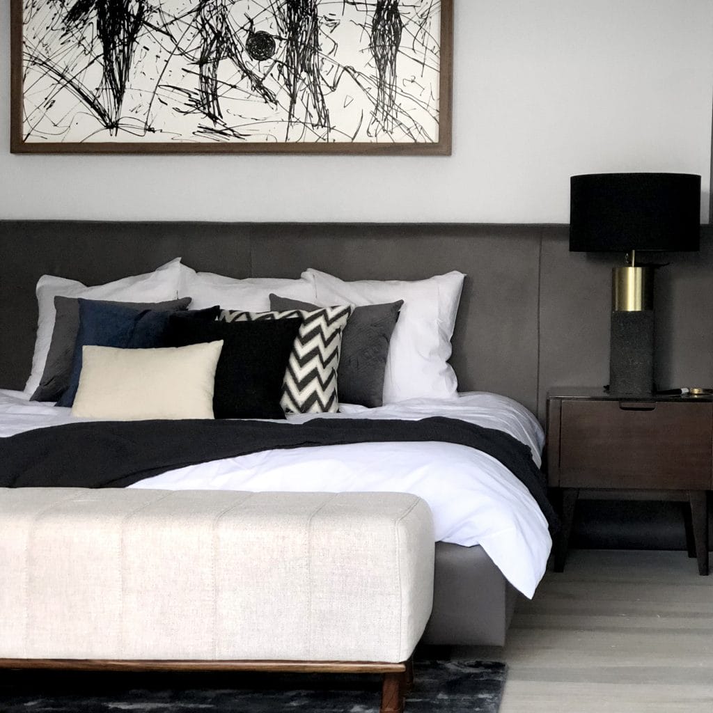 Contemporary masculine bedroom interior design by Decorilla designer, Arlen A.