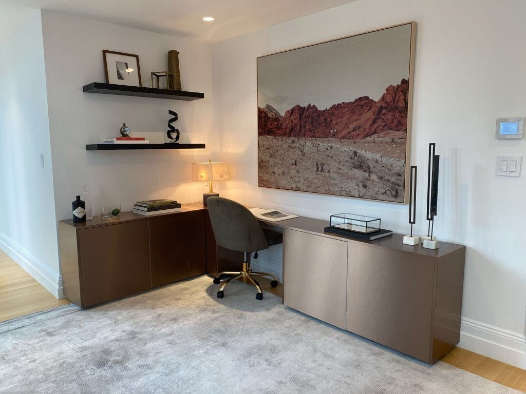 Modern masculine home office interior design by Decorilla designer, Chanelle M.