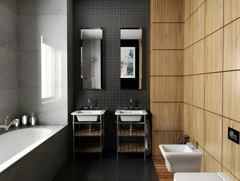 Masculine bathroom interior design by Decorilla designer, Alicja S.