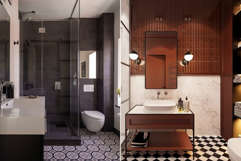 bathroom color tile ideas by DECORILLA designers Jonathan K and Kristina B. 