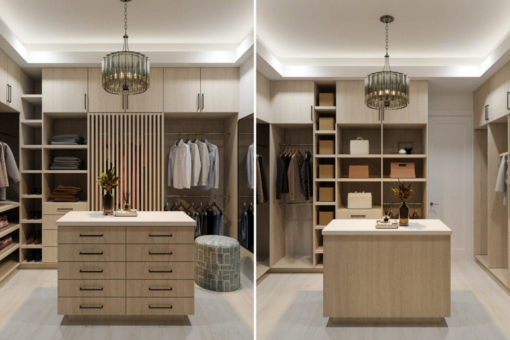 Spacious closet layout in a luxurious master suite by Decorilla