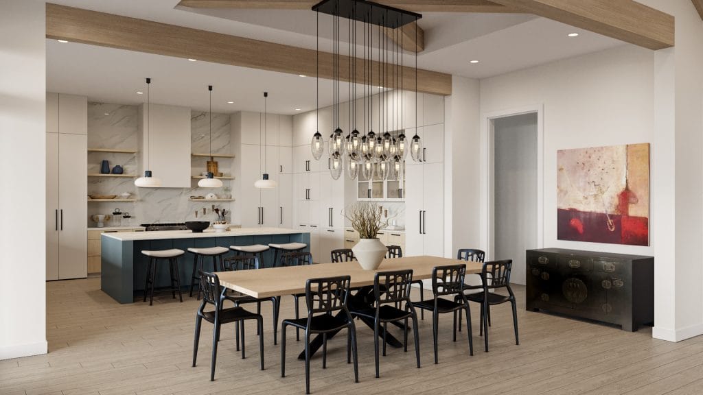 New construction interior design of a dining room by Decorilla