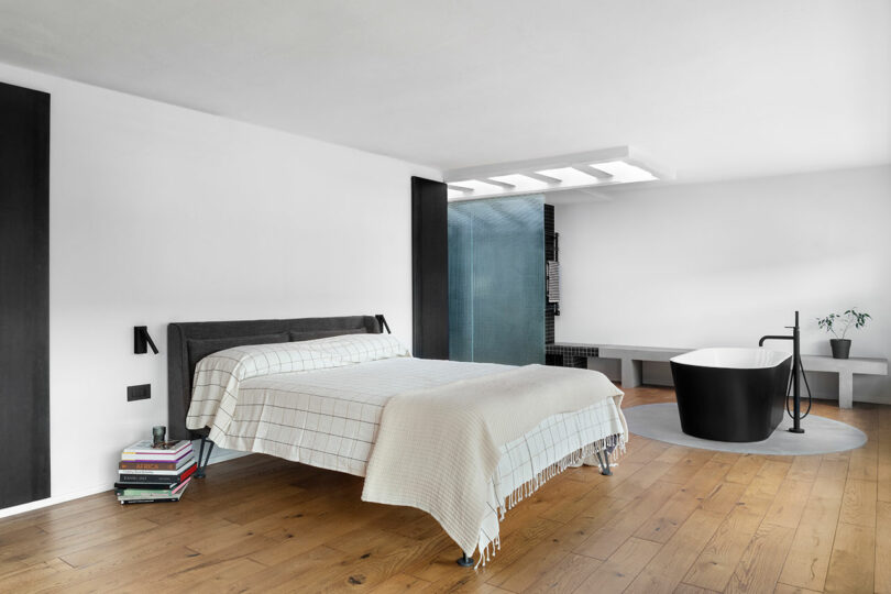angled shot of modern bedroom