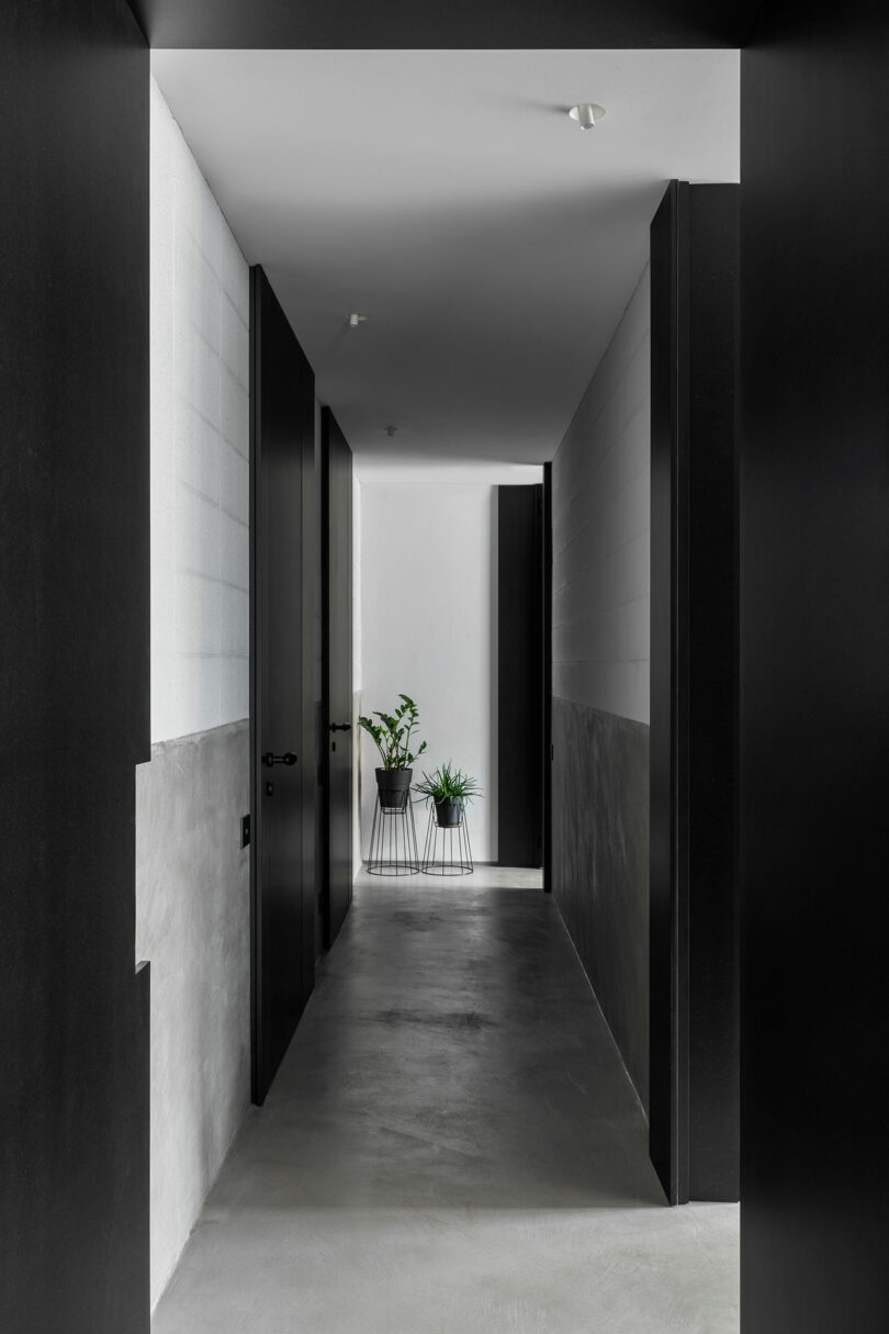 dark gray hallway view in modern apartment