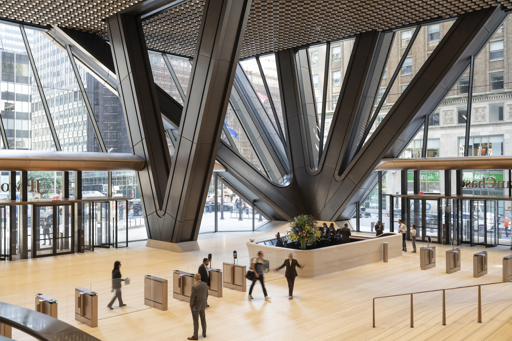 Interior view of JPMorgan’s new global headquarters at 270 Park Avenue in New York, NY, designed by Foster + Partners.