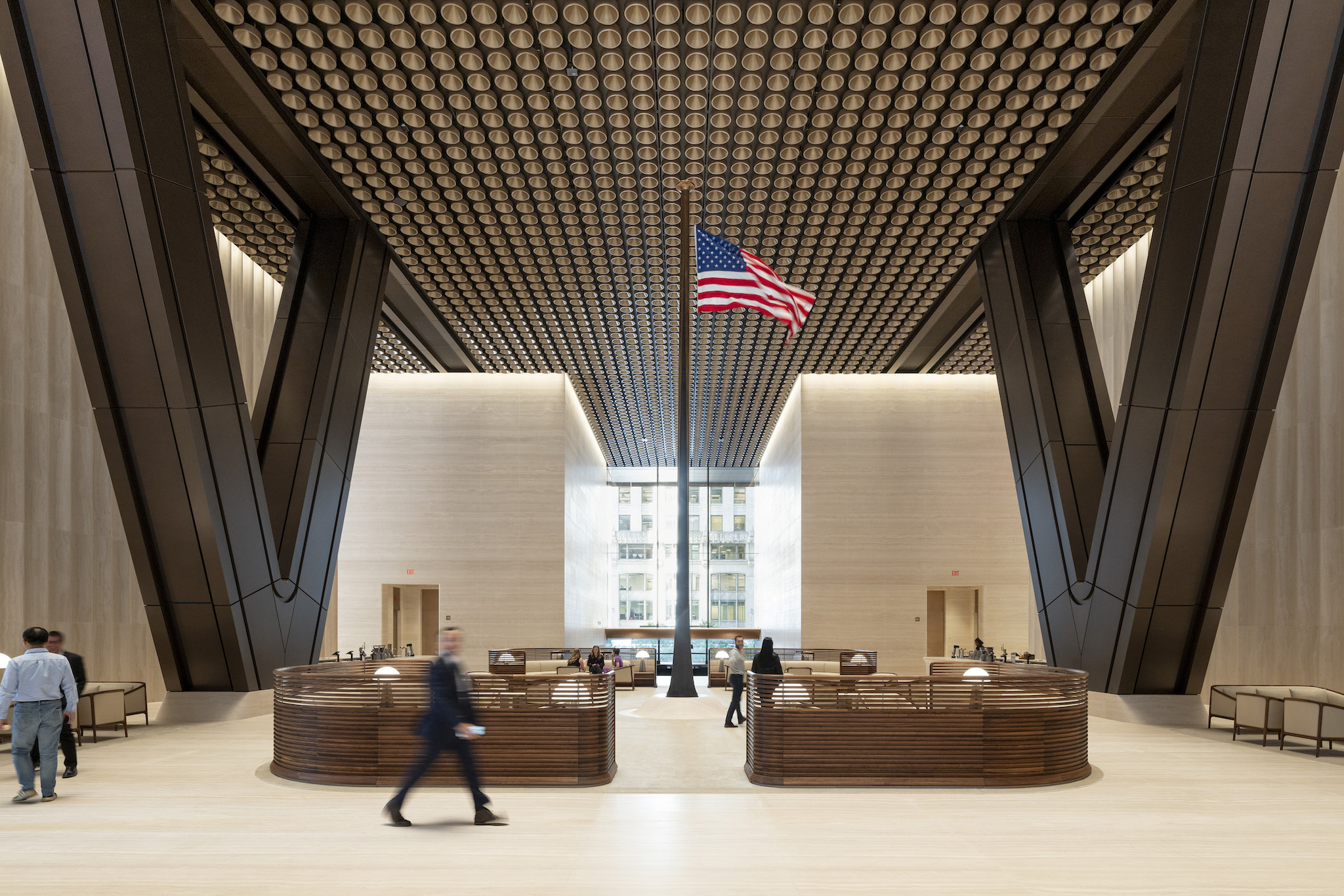 Interior view of JPMorgan’s new global headquarters at 270 Park Avenue in New York, NY, designed by Foster + Partners.