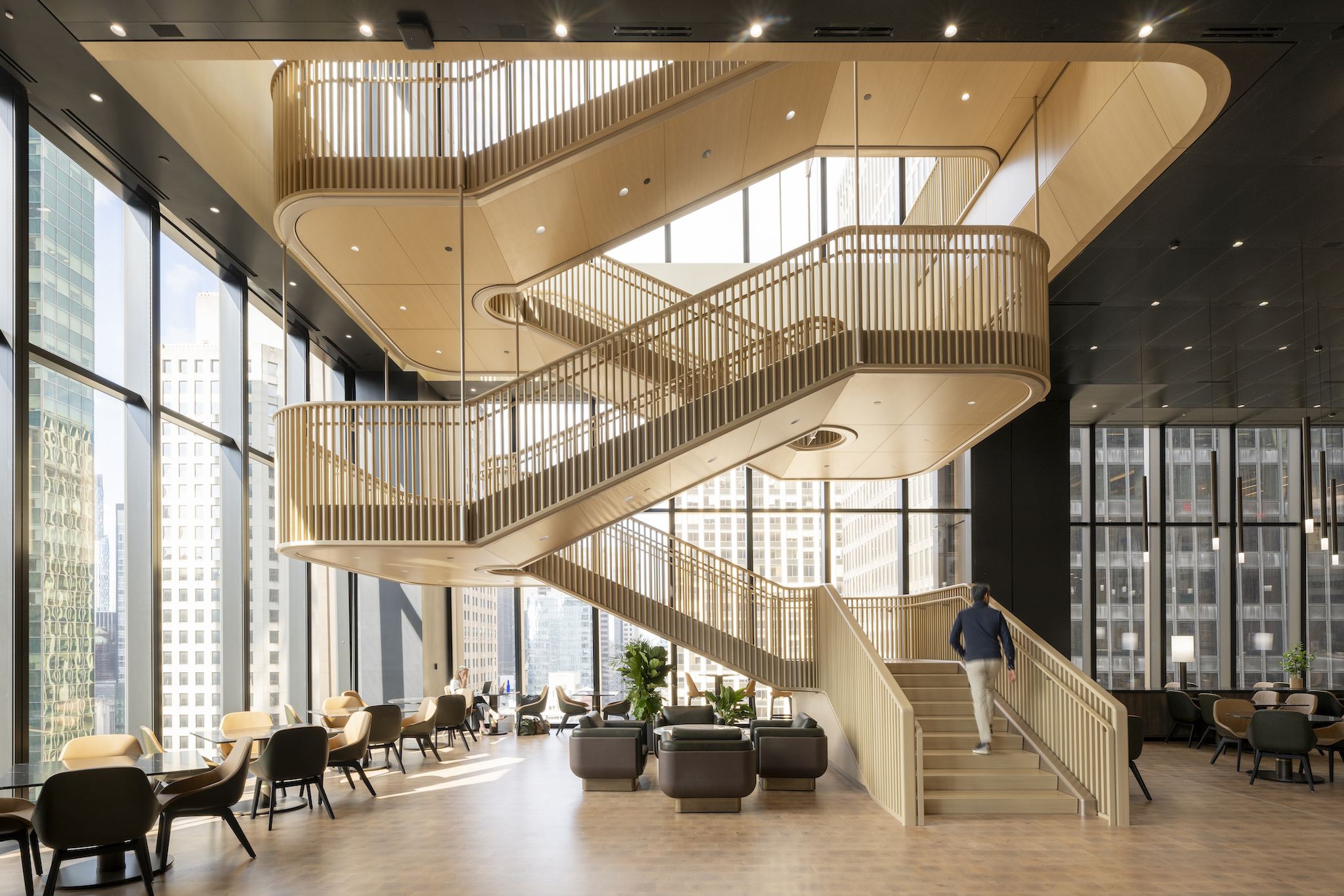 Interior view of JPMorgan’s new global headquarters at 270 Park Avenue in New York, NY, designed by Foster + Partners.