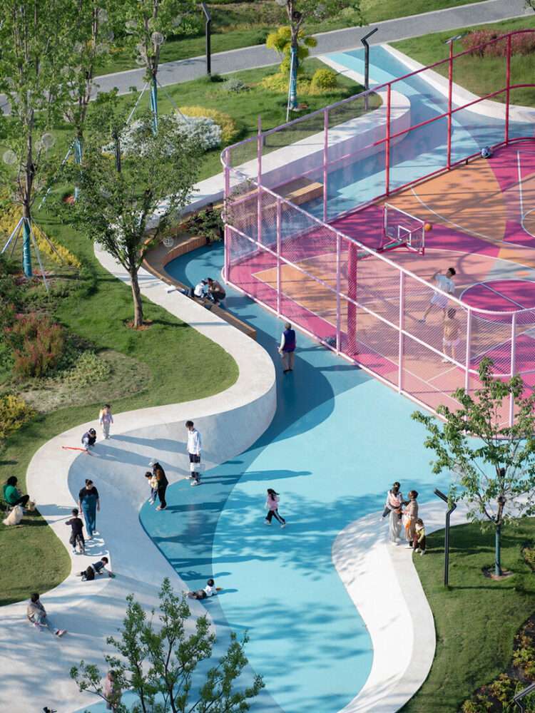 rippling fabric inspired this vibrant sports park by chinese design studio SoBA