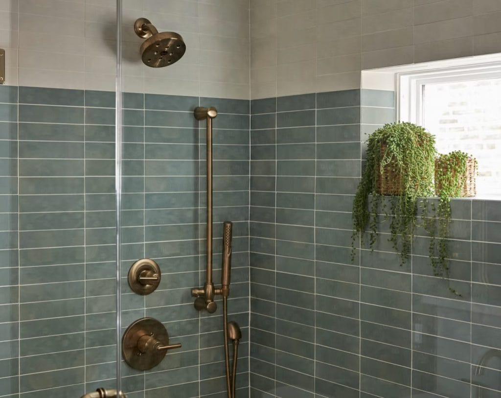  Modern bathroom shower by DECORILLA designer, Mary C. 