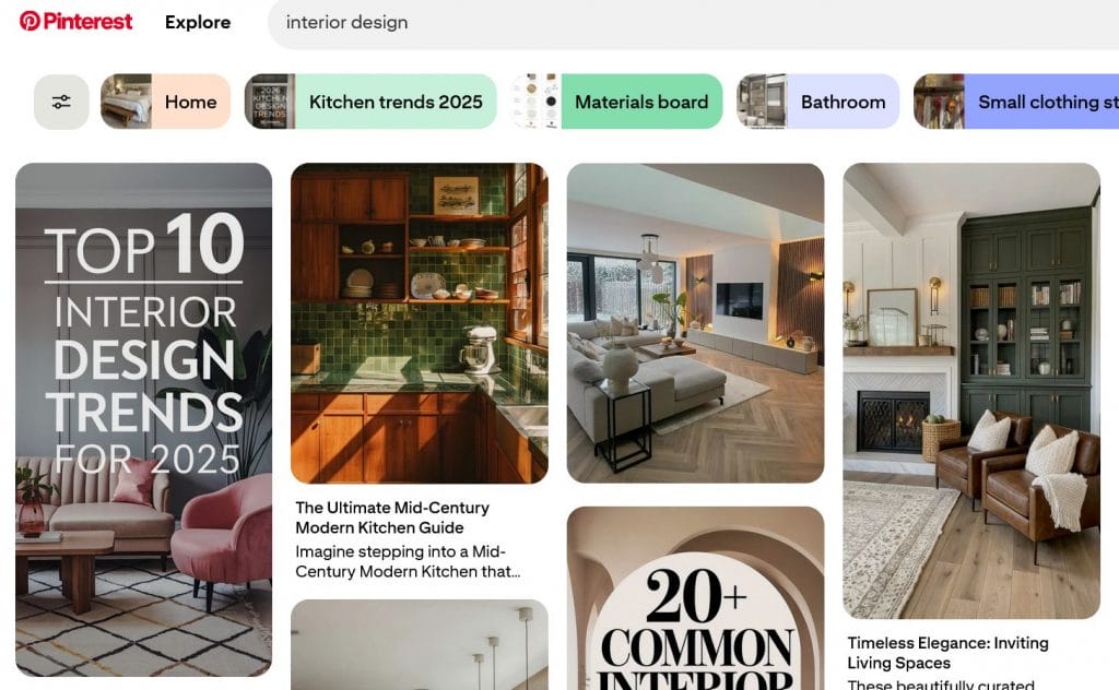 AI interior design trends, courtesy of Pinterest