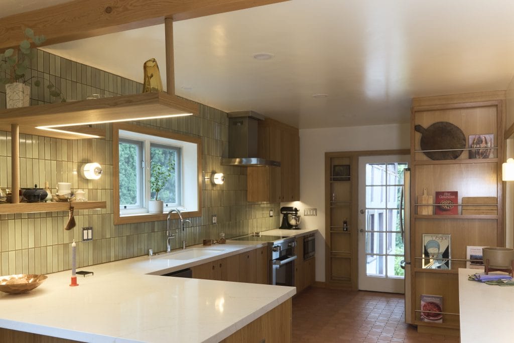 Midcentury modern kitchen with layered lighting by Decorilla designer, Galina H. 