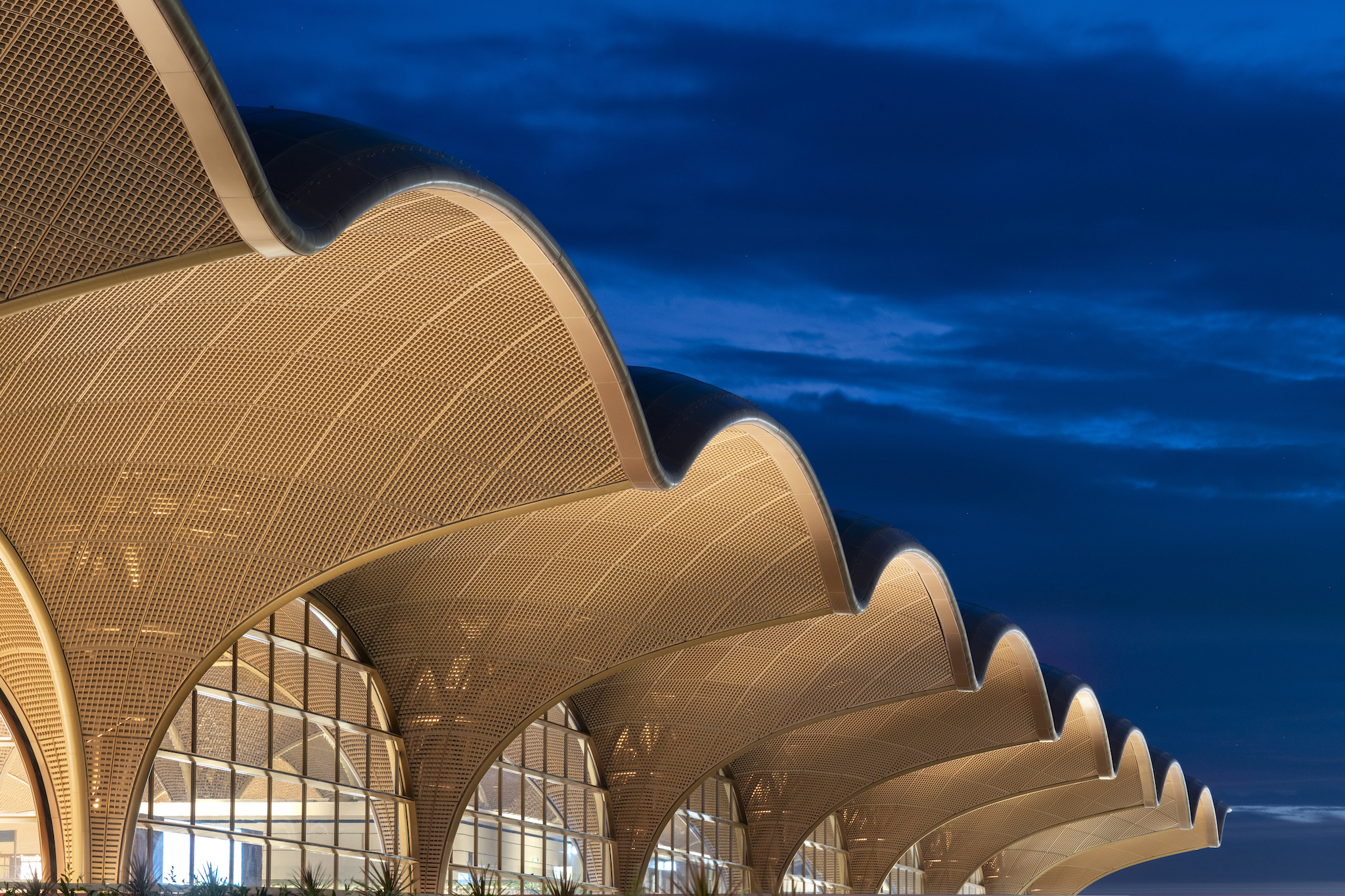 Exterior view of Techo International Airport in Phnom Penh, Cambodia, designed by Foster + Partners.