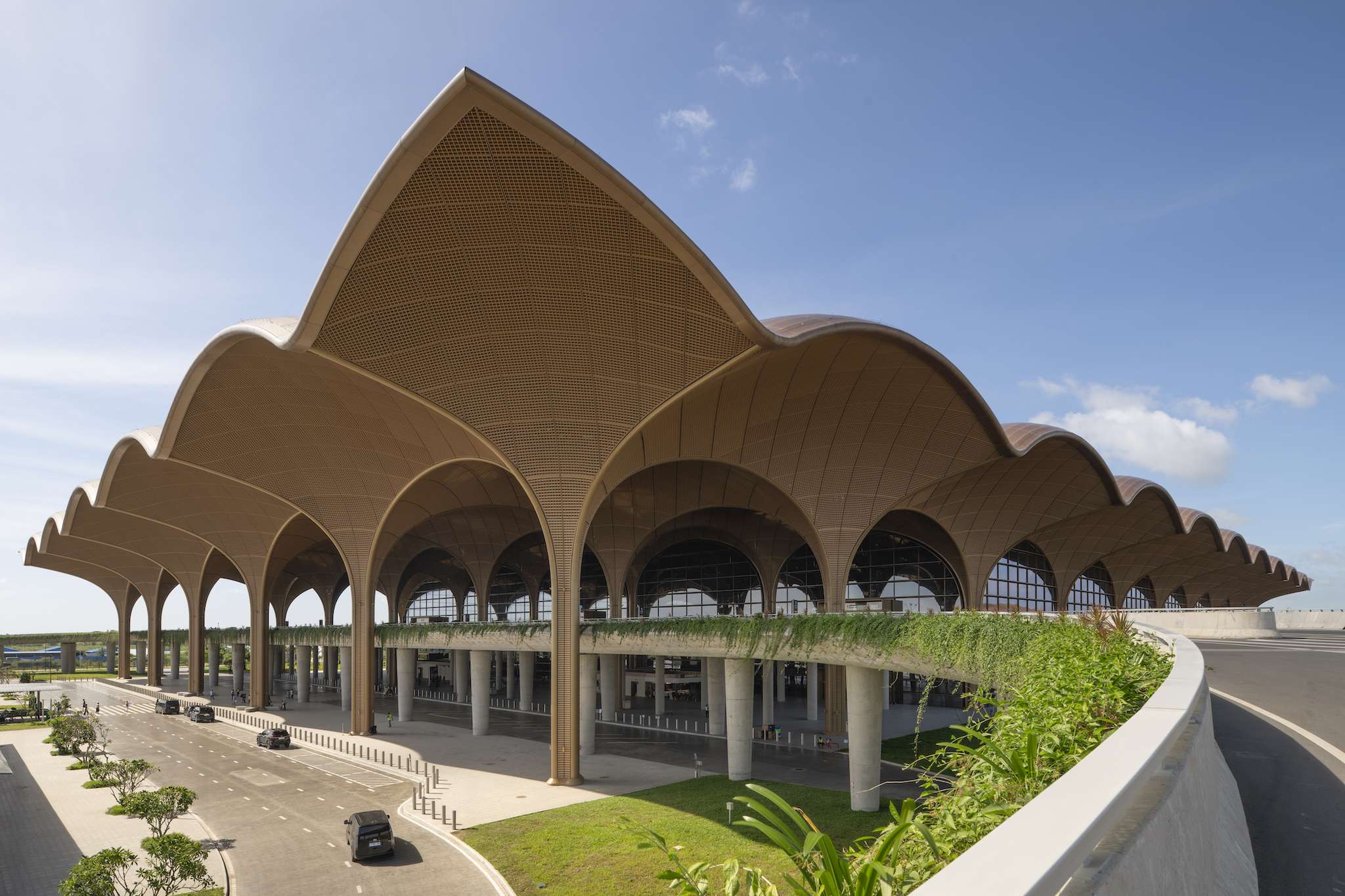 Exterior view of Techo International Airport in Phnom Penh, Cambodia, designed by Foster + Partners.
