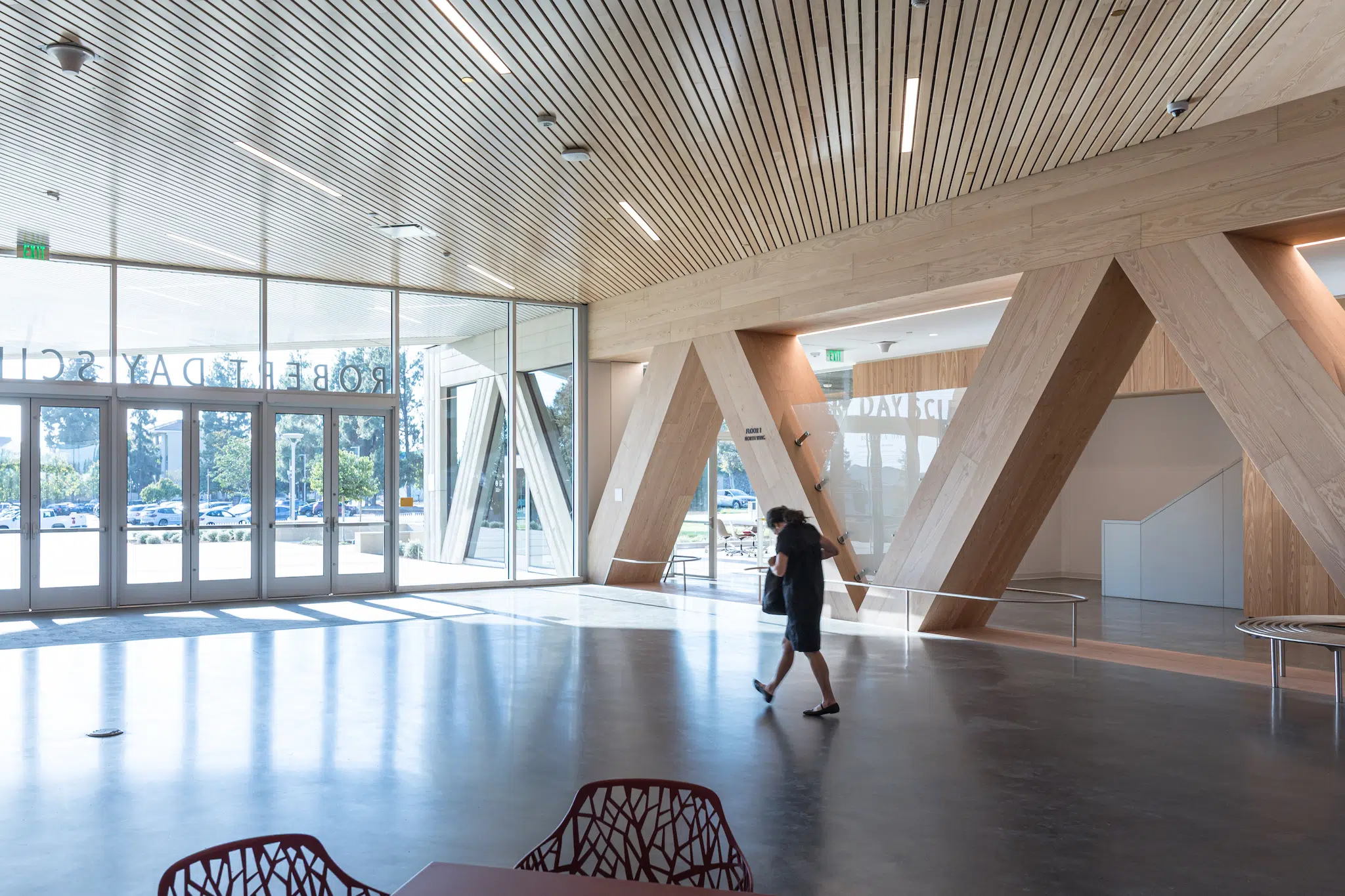 Interior shot of the Claremont McKenna Robert Day Sciences Center, designed by Bjarke Ingels