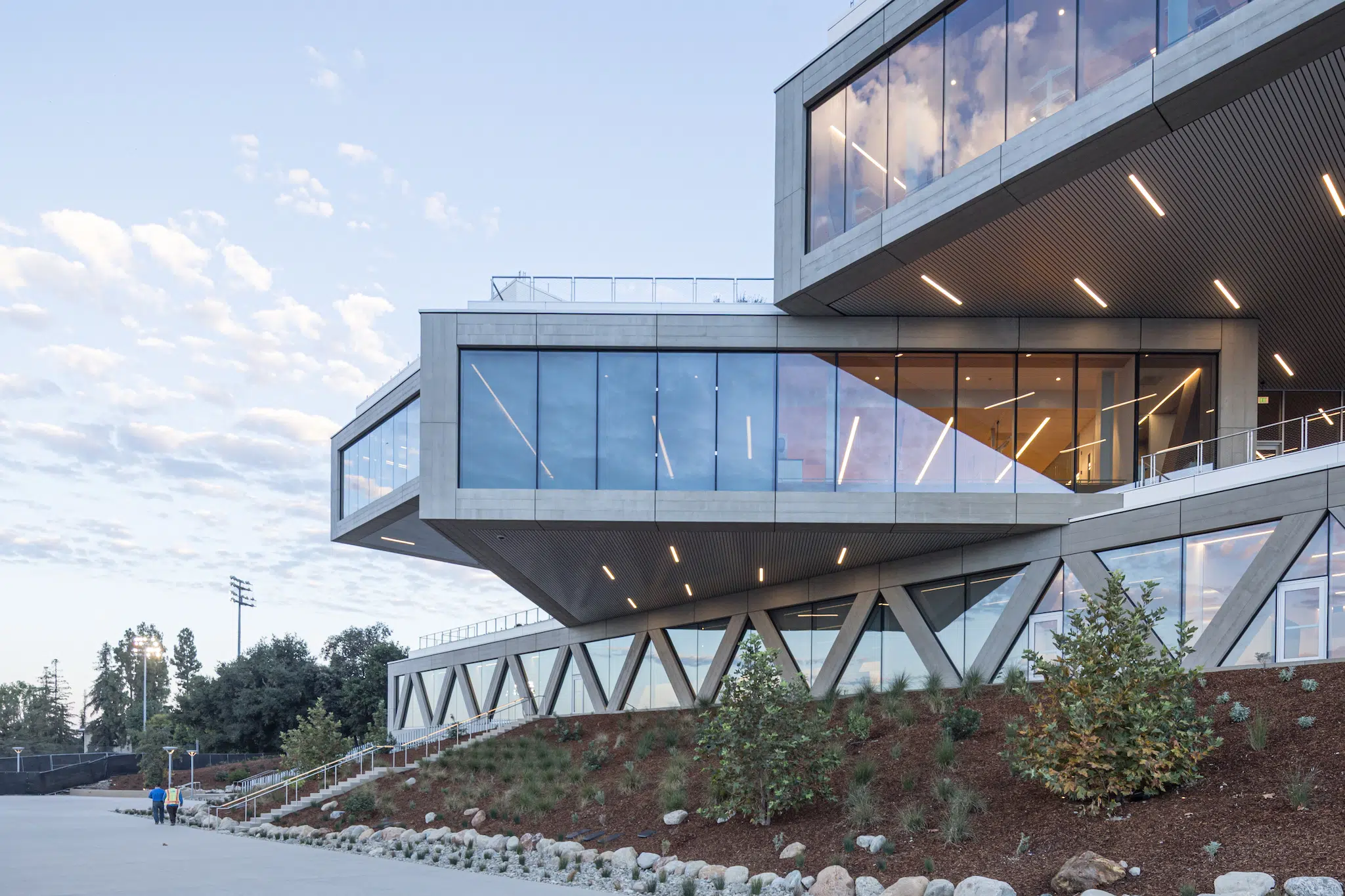 Exterior shot of the Claremont McKenna Robert Day Sciences Center, designed by Bjarke Ingels