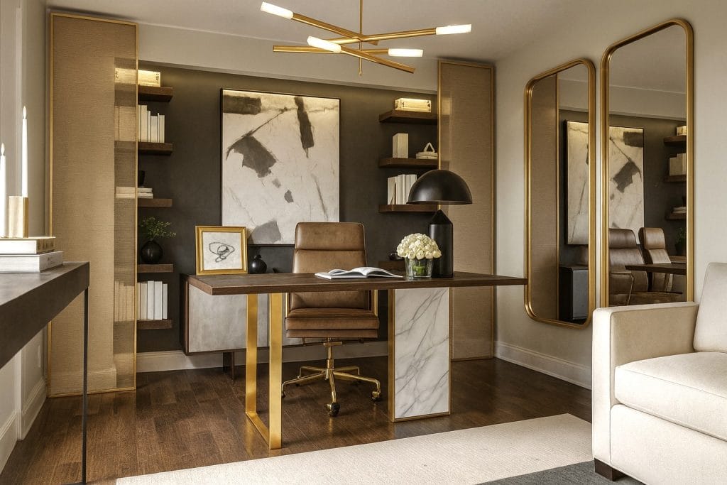 Glam home office by Decorilla designer, Marya W.