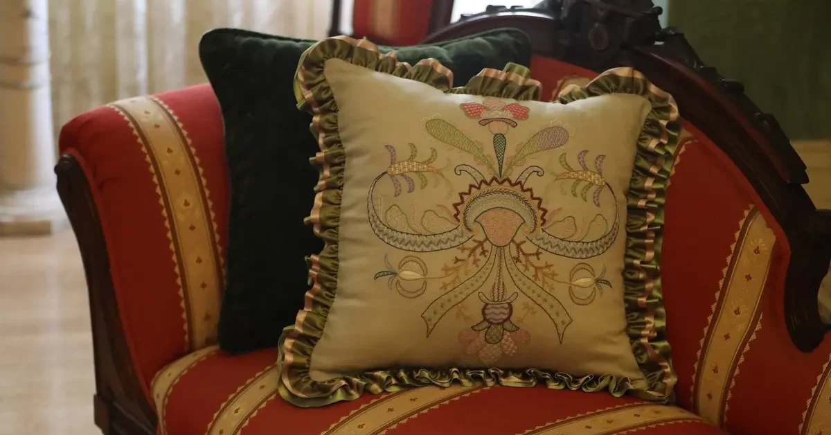 A living room cushion with trim