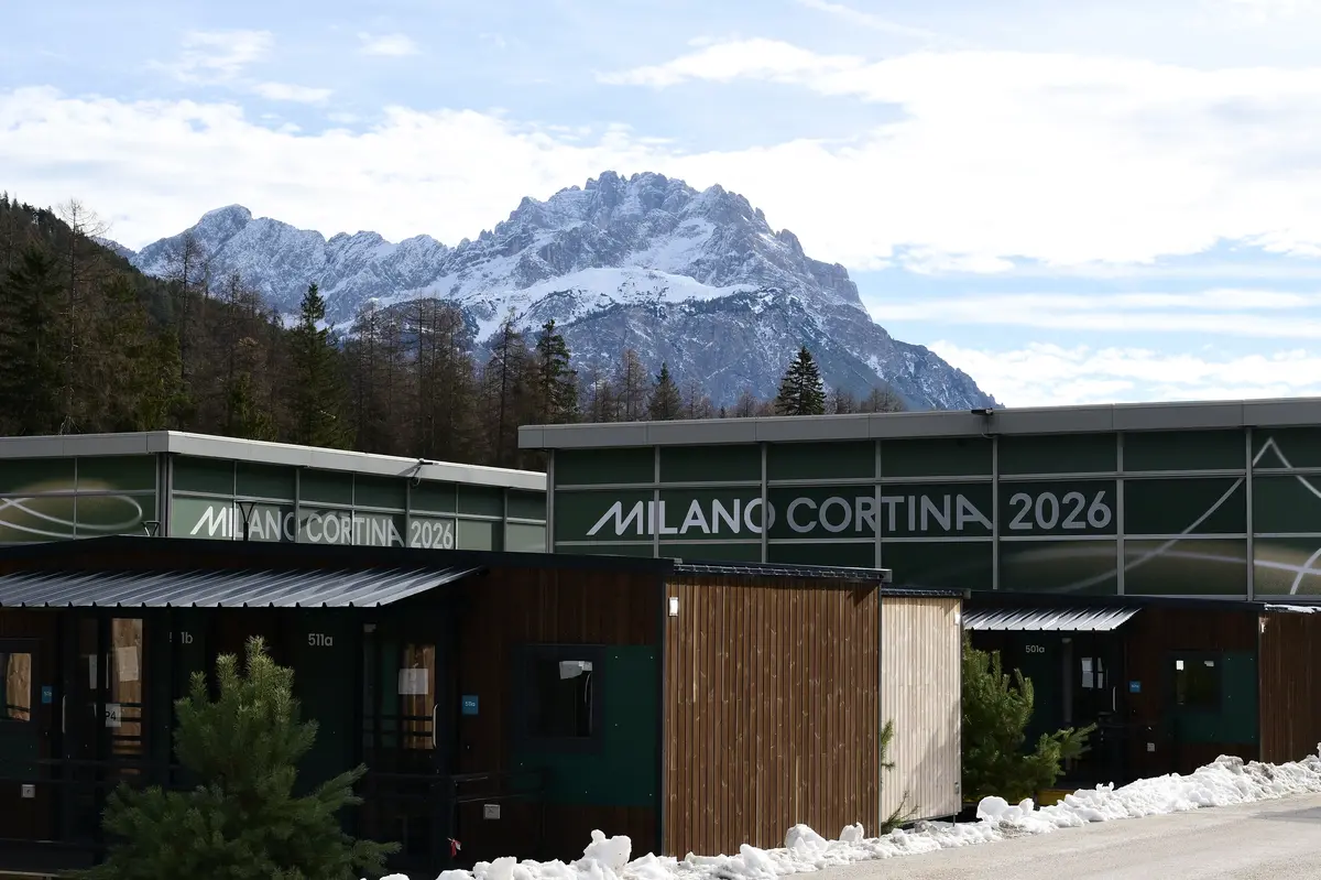A picture that shows a part of the Cortina Athletes Village built by Simico, the company in charge of the infrastructure works for the temporary complex of modular mobile homes ahead of Milano Cortina 2026 Olympic Games
