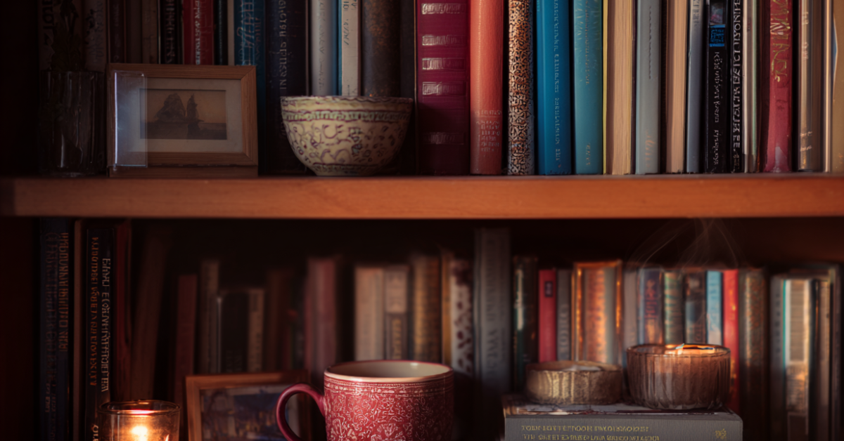 A curated book shelf.