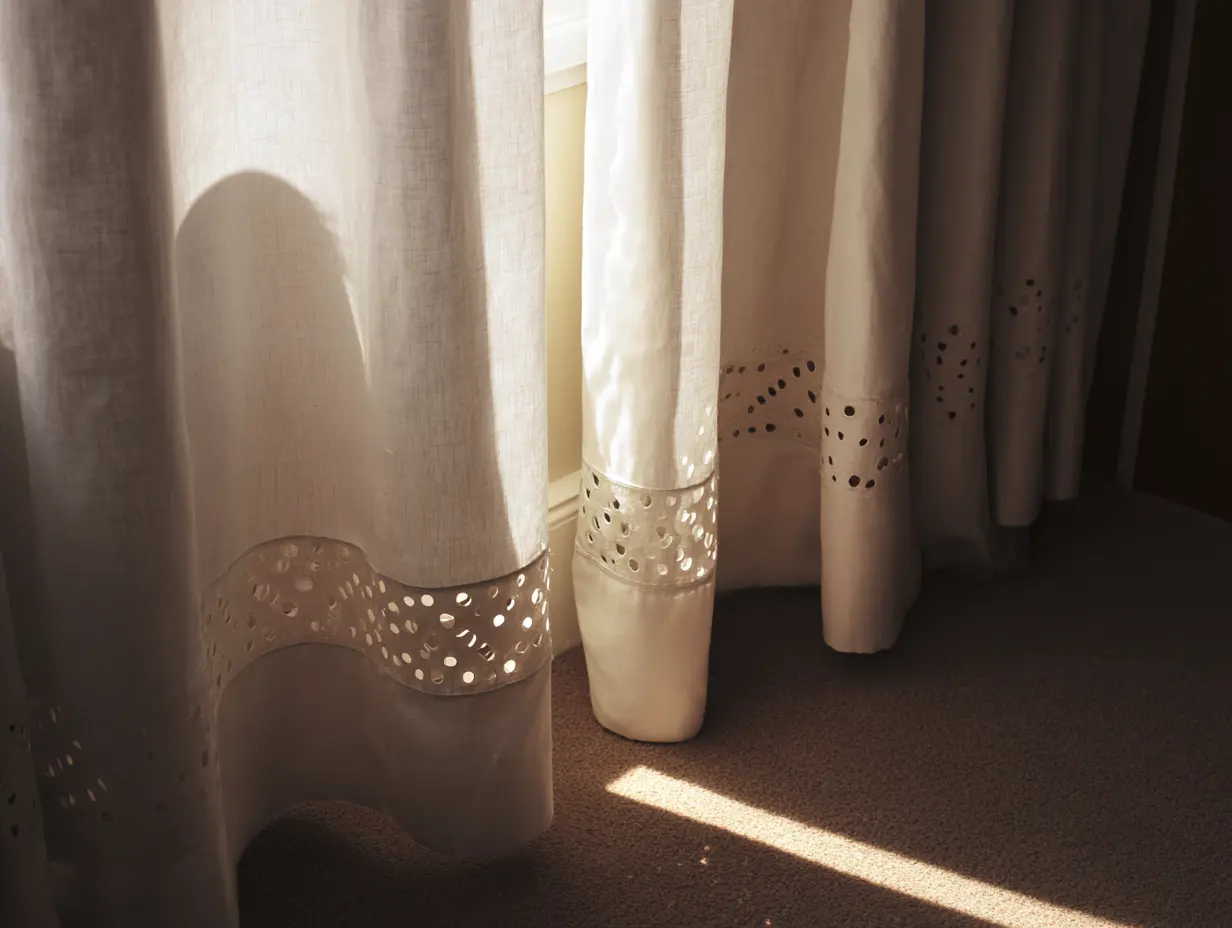 A closeup shot of a eyelet curtain.