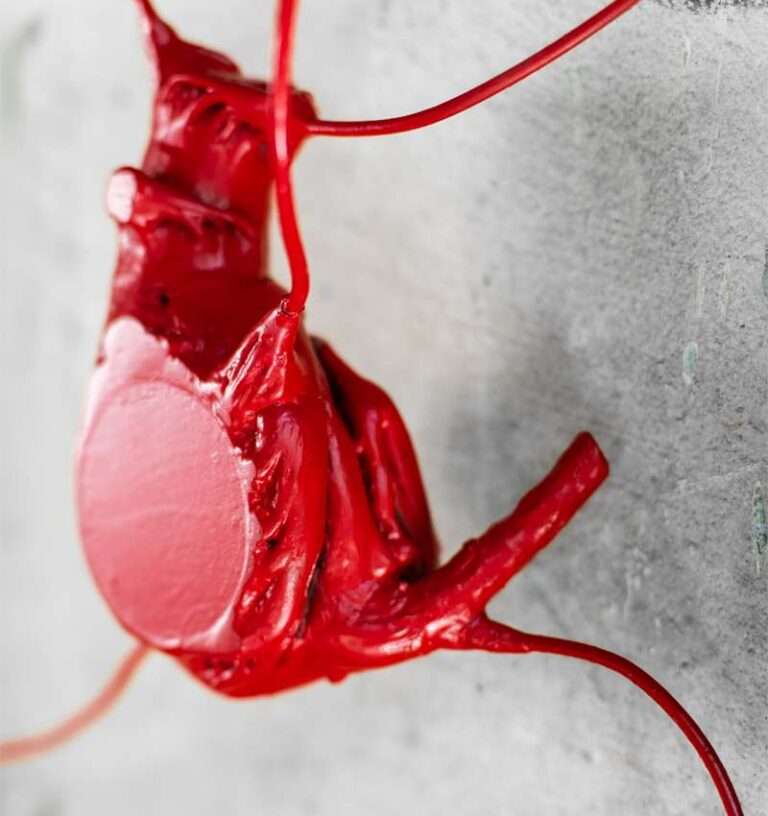 viewers activate this beating heart art installation by charging their smartphone