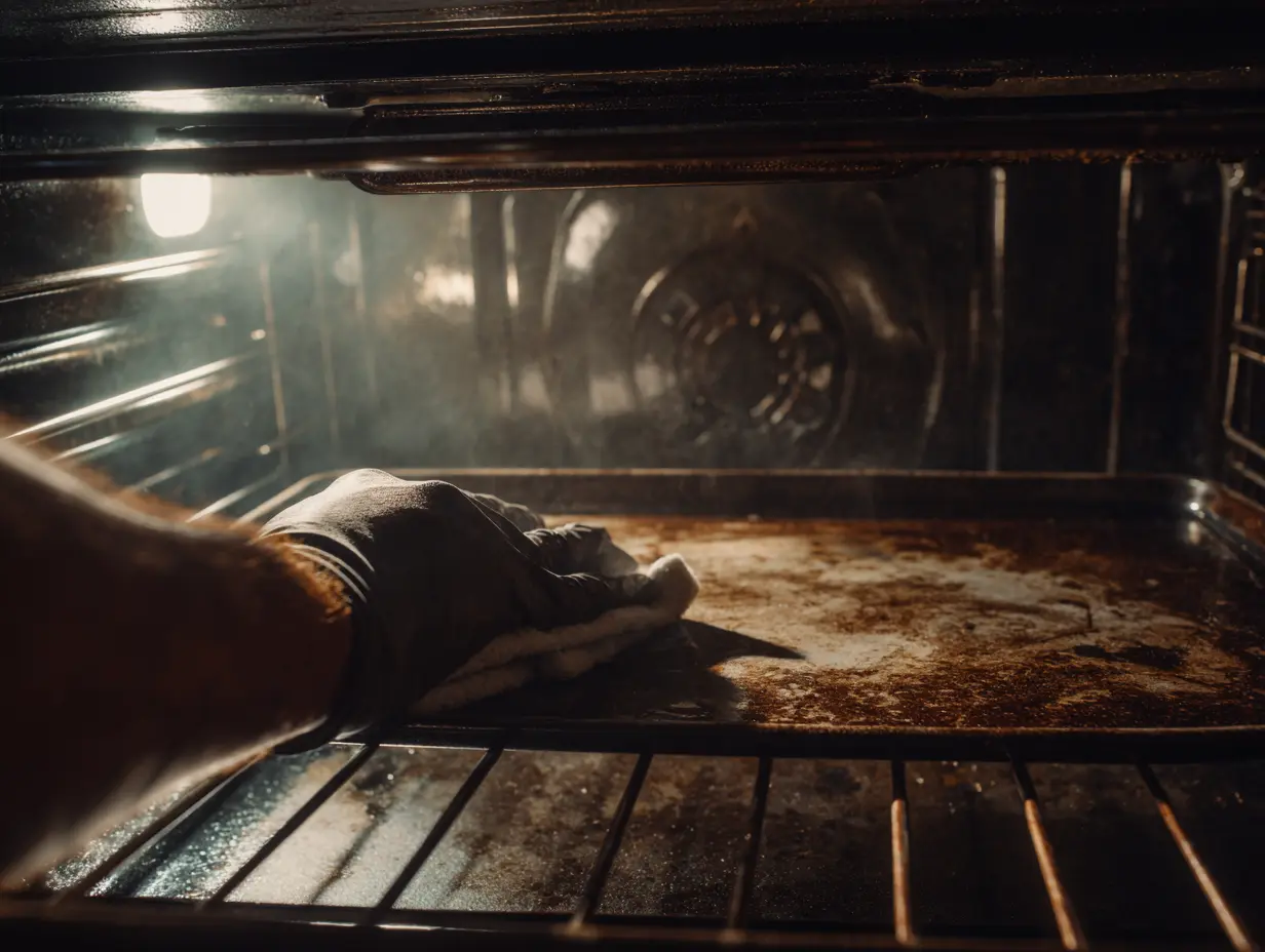 An image of a person cleaning the insides of their oven.