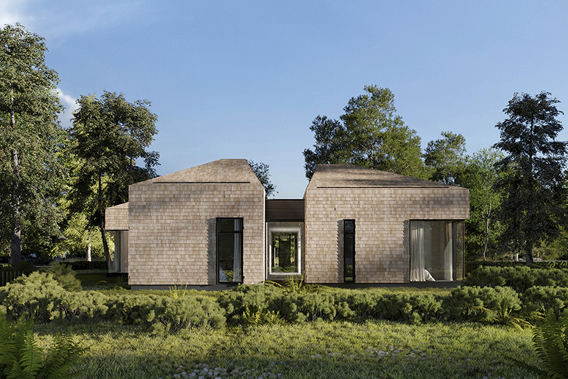 a cluster of gable-roofed homes clad in larch wood shingles unfolds along volga river - 3