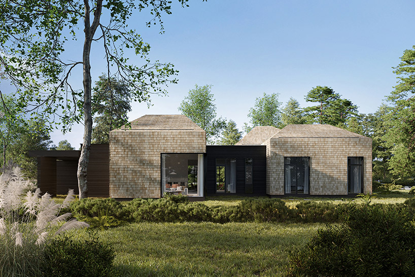 a cluster of gable-roofed homes clad in larch wood shingles unfolds along volga river - 4