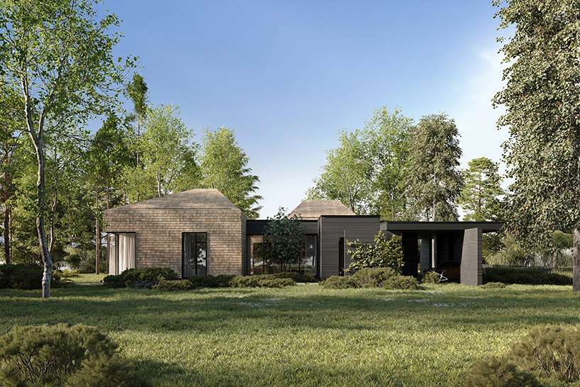 a cluster of gable-roofed homes clad in larch wood shingles unfolds along volga river - 1