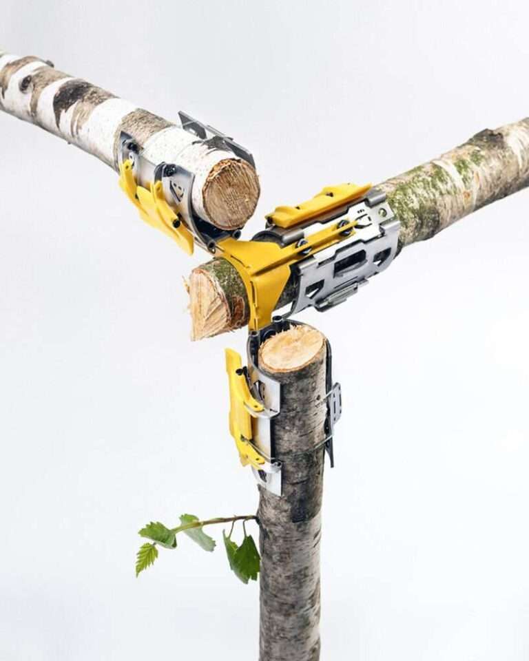 three-axis joint by eugenio costa connects raw branches into structure without screws