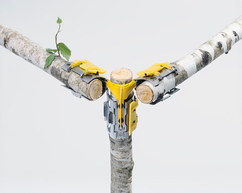 three-axis joint by eugenio costa connects raw branches into structure without screws - 3