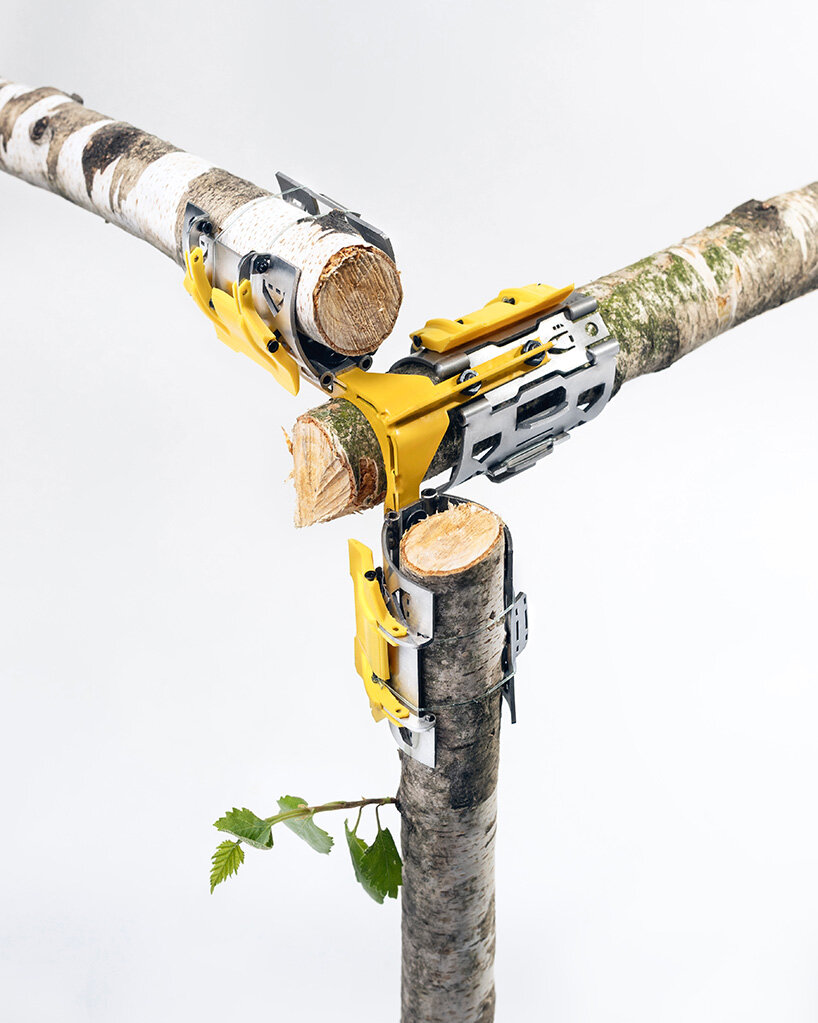 three-axis joint by eugenio costa connects raw branches into structure without screws - 4