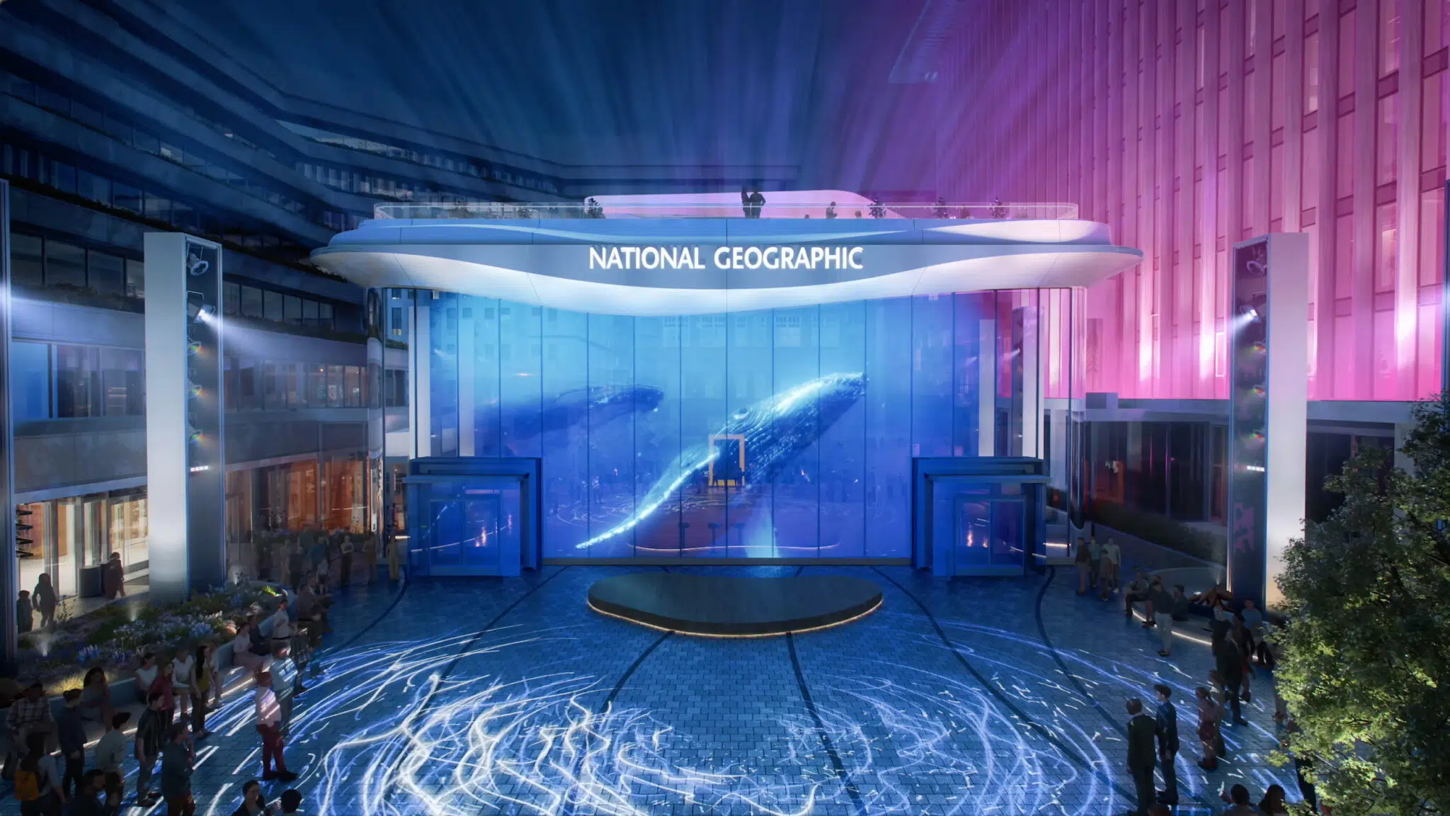 Rendering of the museum&rsquo;s nighttime courtyard experience.
