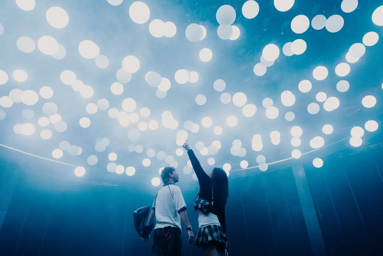 Couple with balloons.