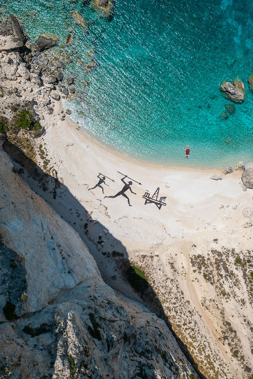 land art turns a greek beach into a scene of ancient hunters and modern extraction - 2