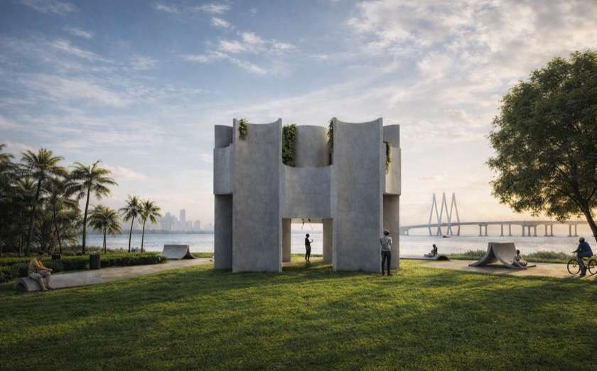 cut, rotated, and suspended concrete pipes create reusable pavilion in mumbai - 1