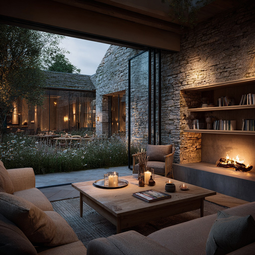 stone-built meadows boutique hotel takes shape around gardens in rural UK - 8